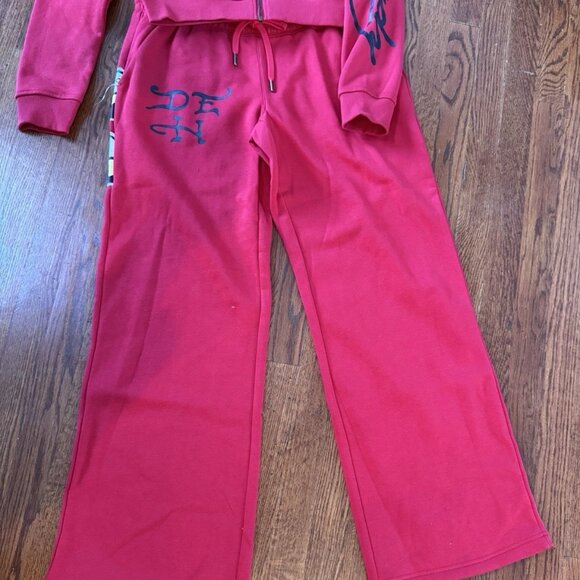 NWT ED HARDY Hoodie Pants Set Women XL Red Y2K Crop Broken Heart Fairytale - Picture 8 of 10